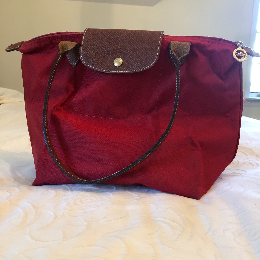 Longchamp Small Red Le Pliage Nylon Shoulder Tote